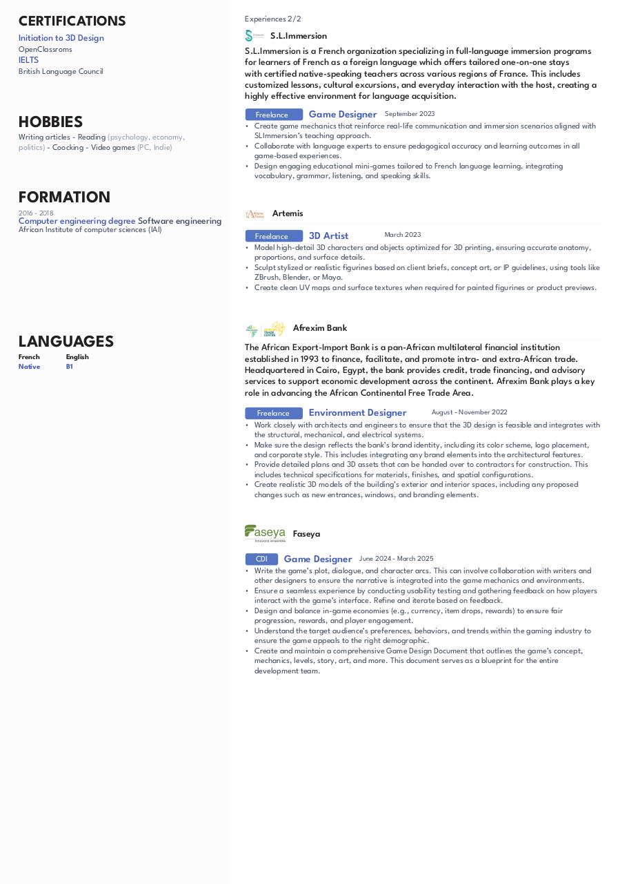 Aperçu du document Imoma Cedric Giovanni CV 2025 & References.pdf - page 2/3 Imoma Cedric Giovanni CV 2025 & References.pdf - page 2/3